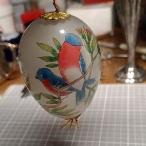 Blue and Red Glass Art Bird Ornament